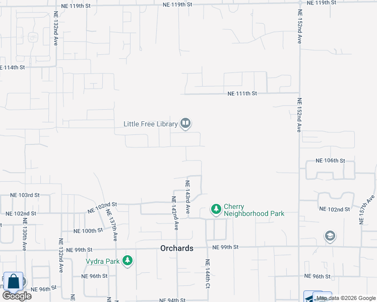 map of restaurants, bars, coffee shops, grocery stores, and more near 14300 Northeast 106th Street in Vancouver