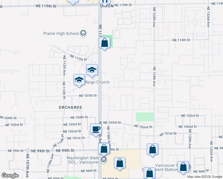map of restaurants, bars, coffee shops, grocery stores, and more near 10603 Northeast 117th Avenue in Vancouver