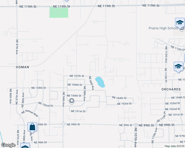 map of restaurants, bars, coffee shops, grocery stores, and more near 10705 Northeast 99th Avenue in Vancouver
