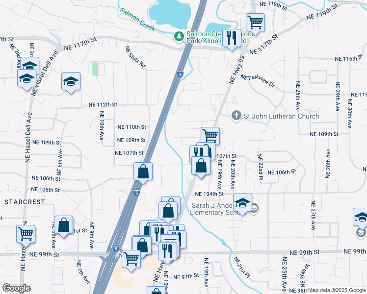 map of restaurants, bars, coffee shops, grocery stores, and more near 1618 Northeast 106th Street in Vancouver