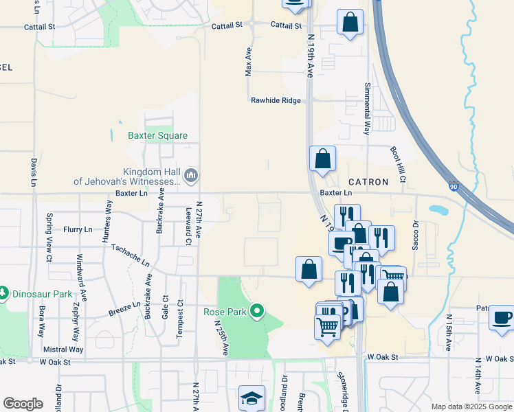 map of restaurants, bars, coffee shops, grocery stores, and more near 2238 Baxter Lane in Bozeman