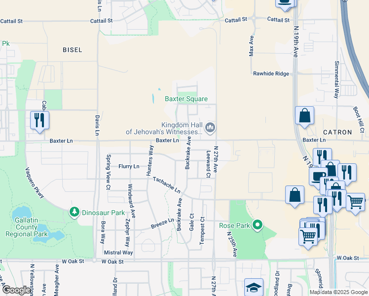 map of restaurants, bars, coffee shops, grocery stores, and more near 1989 Buckrake Avenue in Bozeman
