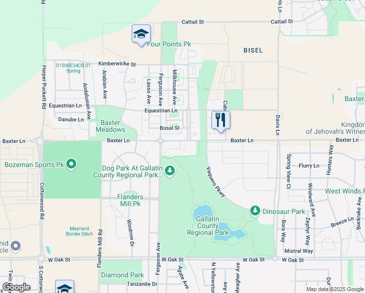 map of restaurants, bars, coffee shops, grocery stores, and more near 2232 East Baxter Lane in Bozeman