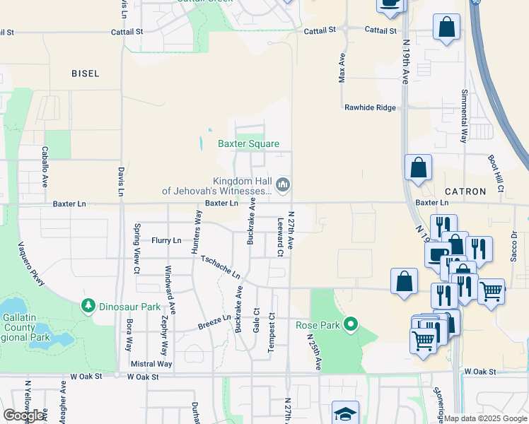 map of restaurants, bars, coffee shops, grocery stores, and more near 1367 Thomas Drive in Bozeman