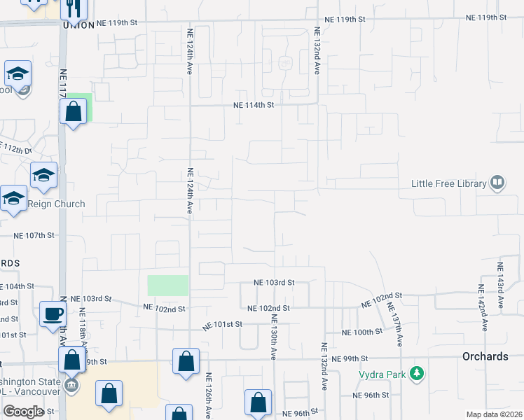 map of restaurants, bars, coffee shops, grocery stores, and more near 12813 Northeast 109th Street in Vancouver