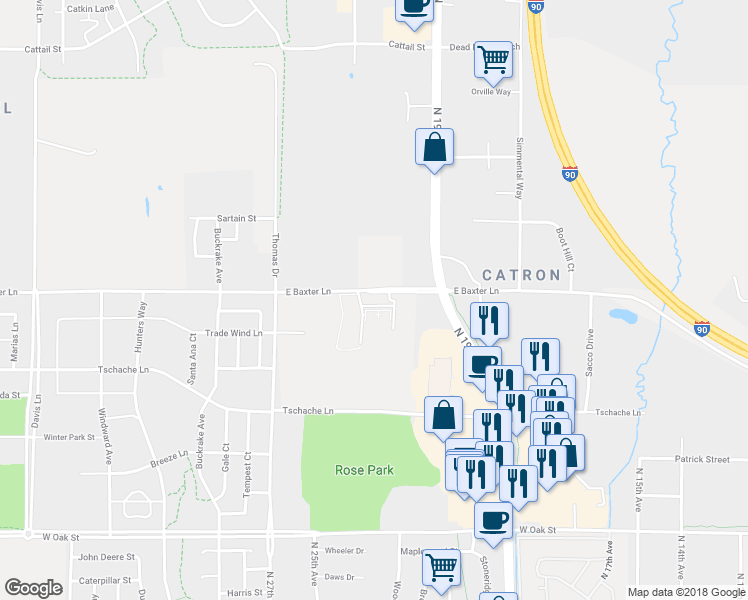 map of restaurants, bars, coffee shops, grocery stores, and more near 2226 Baxter Lane in Bozeman