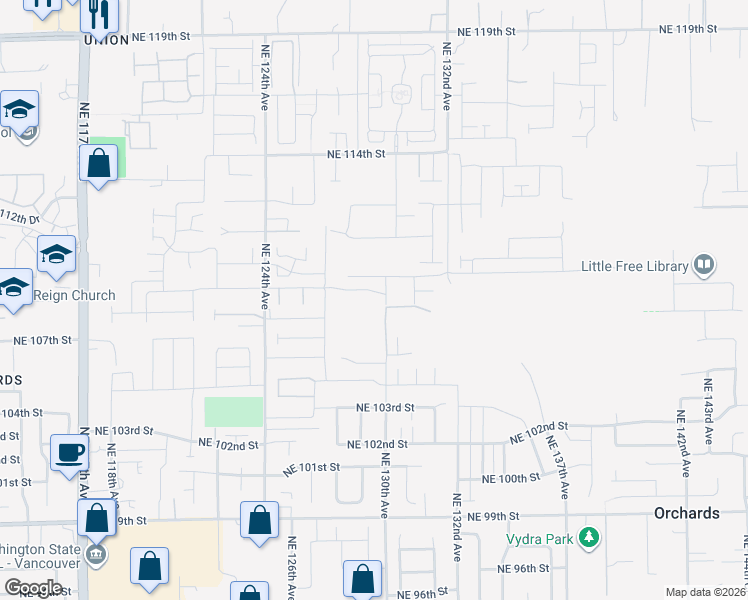 map of restaurants, bars, coffee shops, grocery stores, and more near 10804 Northeast 130th Avenue in Vancouver