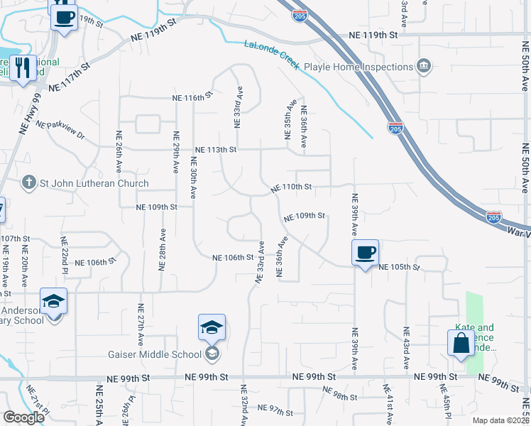map of restaurants, bars, coffee shops, grocery stores, and more near 10717 Northeast 33rd Avenue in Vancouver