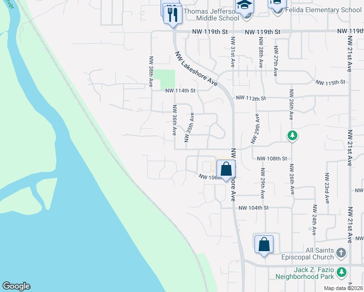 map of restaurants, bars, coffee shops, grocery stores, and more near 3510 Northwest 109th Street in Vancouver