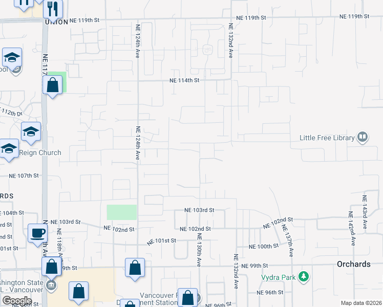 map of restaurants, bars, coffee shops, grocery stores, and more near 12819 Northeast 109th Street in Vancouver