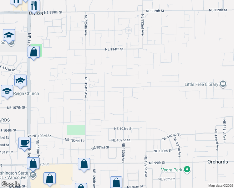 map of restaurants, bars, coffee shops, grocery stores, and more near 12815 Northeast 109th Street in Vancouver