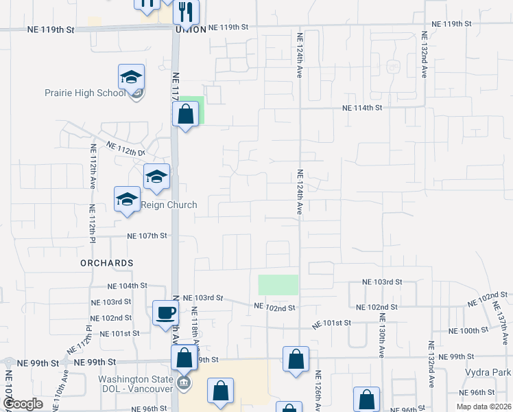 map of restaurants, bars, coffee shops, grocery stores, and more near 10900 Northeast 122nd Place in Vancouver