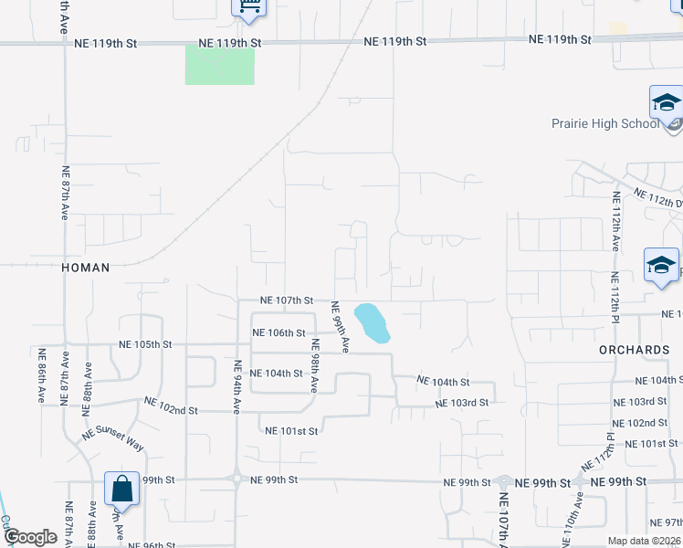 map of restaurants, bars, coffee shops, grocery stores, and more near 10815 Northeast 99th Avenue in Vancouver