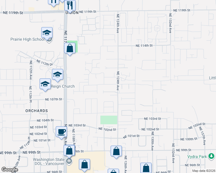 map of restaurants, bars, coffee shops, grocery stores, and more near 10900 Northeast 122nd Place in Vancouver