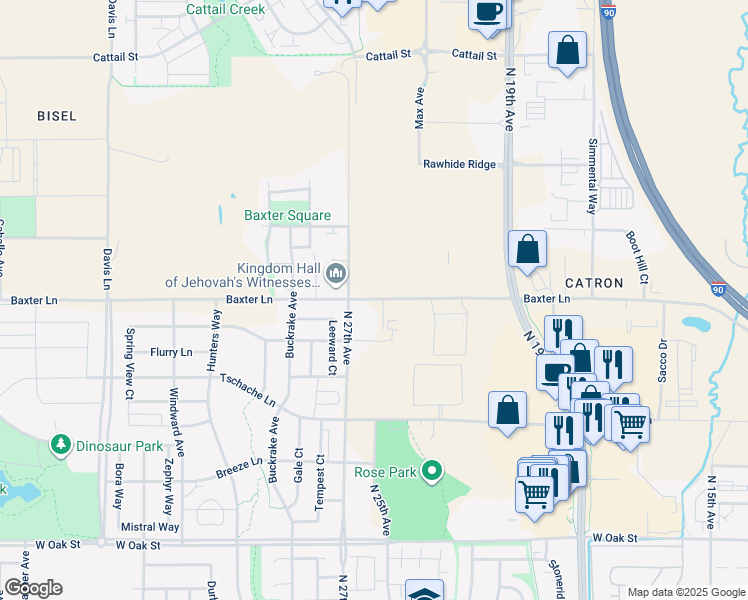 map of restaurants, bars, coffee shops, grocery stores, and more near 5482-5498 East Baxter Lane in Bozeman