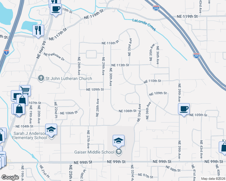 map of restaurants, bars, coffee shops, grocery stores, and more near 10819 Northeast 30th Avenue in Vancouver