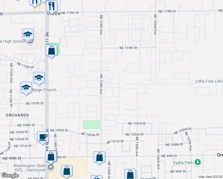 map of restaurants, bars, coffee shops, grocery stores, and more near 12515 Northeast 109th Street in Vancouver
