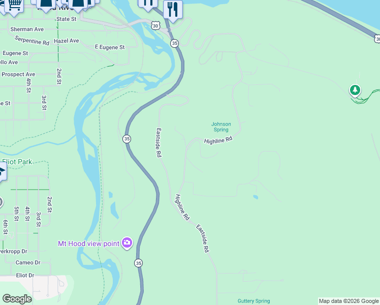 map of restaurants, bars, coffee shops, grocery stores, and more near 679 Highline Road in Hood River