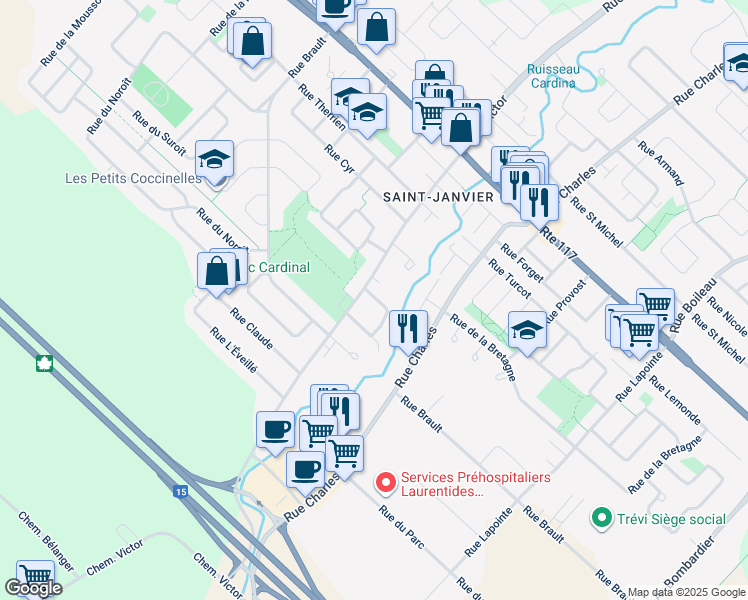 map of restaurants, bars, coffee shops, grocery stores, and more near 13327 Rue Gertrude Chaumont in Mirabel