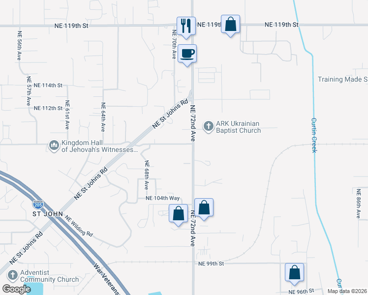 map of restaurants, bars, coffee shops, grocery stores, and more near 7101 Northeast 109th Street in Vancouver
