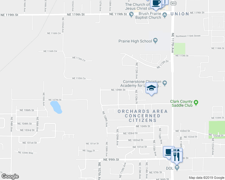 map of restaurants, bars, coffee shops, grocery stores, and more near 10818 Northeast 109th Street in Vancouver