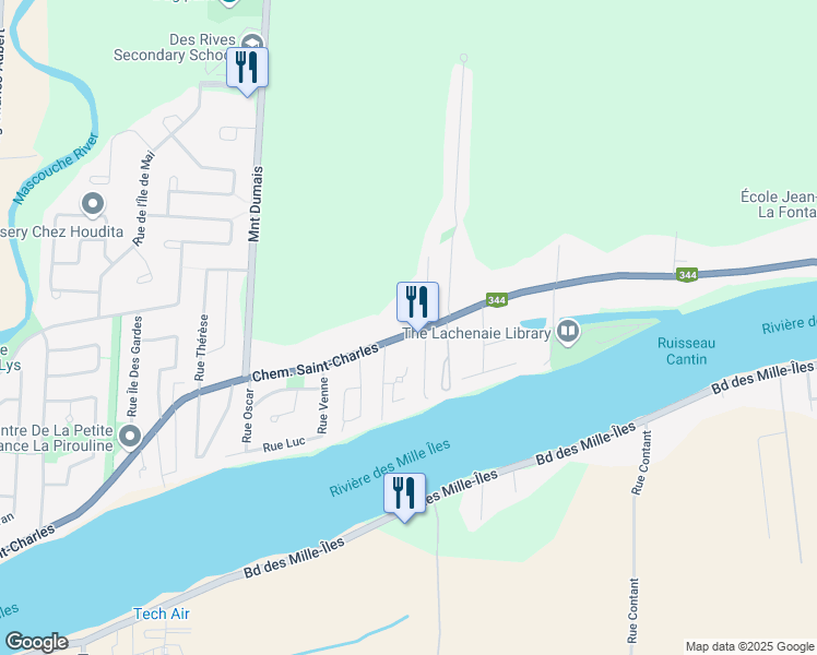 map of restaurants, bars, coffee shops, grocery stores, and more near 2901 Chemin Saint-Charles in Terrebonne