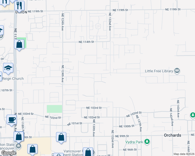 map of restaurants, bars, coffee shops, grocery stores, and more near 10803 Northeast 130th Avenue in Vancouver