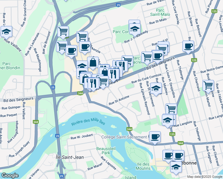 map of restaurants, bars, coffee shops, grocery stores, and more near 933 Rue Saint-Michel in Terrebonne