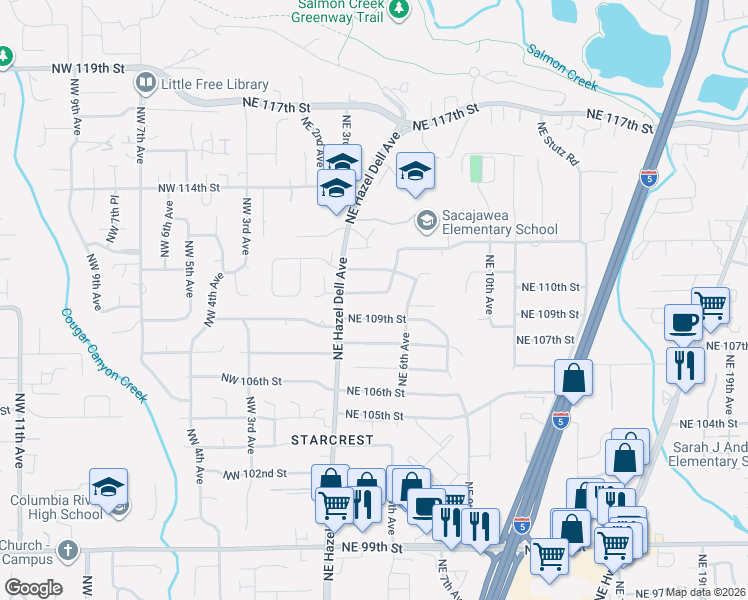 map of restaurants, bars, coffee shops, grocery stores, and more near 413 Northeast 110th Street in Vancouver