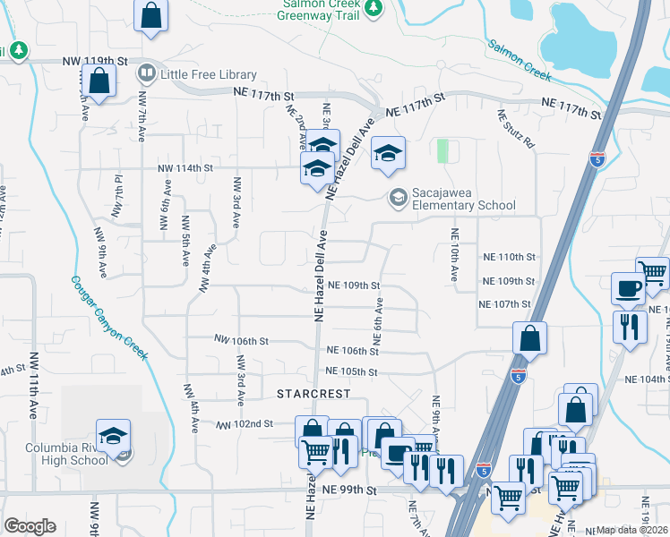 map of restaurants, bars, coffee shops, grocery stores, and more near 307 Northeast 110th Street in Vancouver
