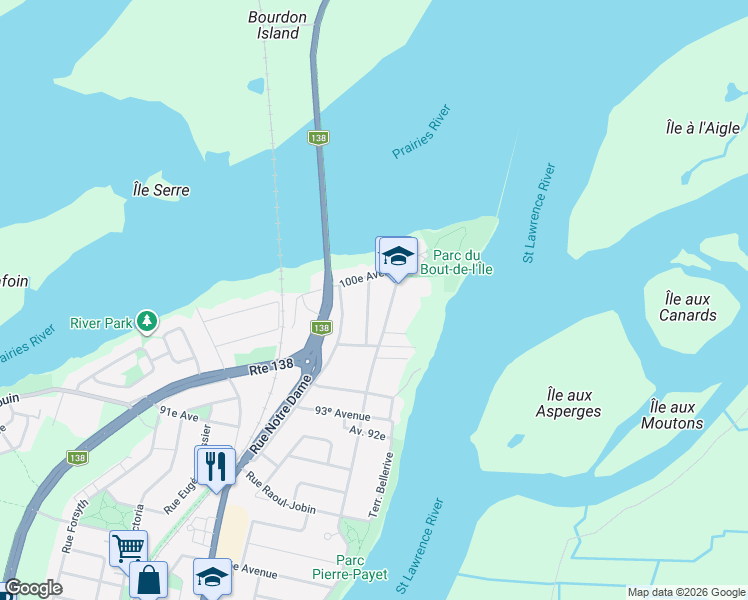 map of restaurants, bars, coffee shops, grocery stores, and more near 16336 Rue Marion in Montréal