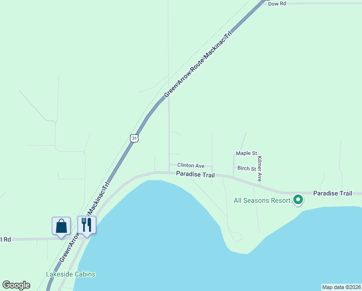 map of restaurants, bars, coffee shops, grocery stores, and more near 10316 Wheeling Road in Carp Lake