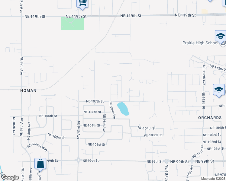 map of restaurants, bars, coffee shops, grocery stores, and more near 10803 Northeast 99th Avenue in Vancouver