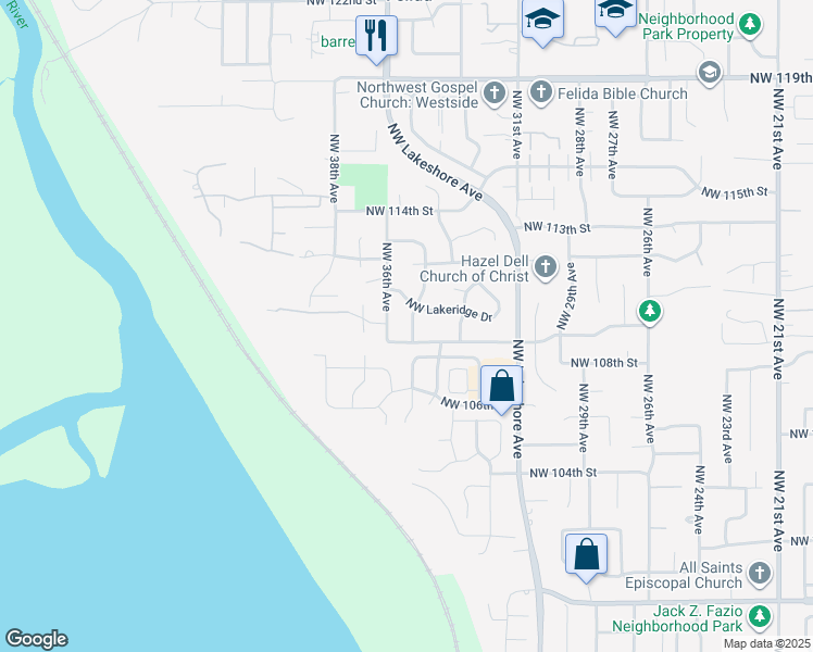 map of restaurants, bars, coffee shops, grocery stores, and more near 10912 Northwest 35th Avenue in Vancouver