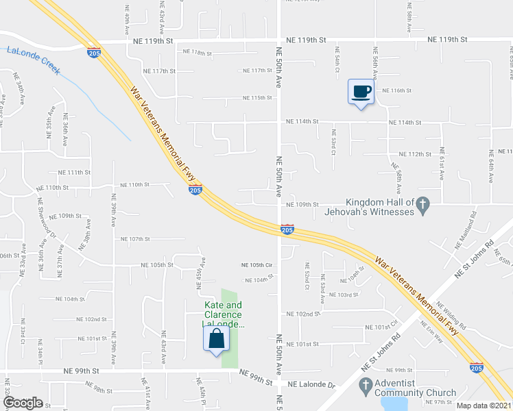 map of restaurants, bars, coffee shops, grocery stores, and more near Northeast 109th Street in Vancouver