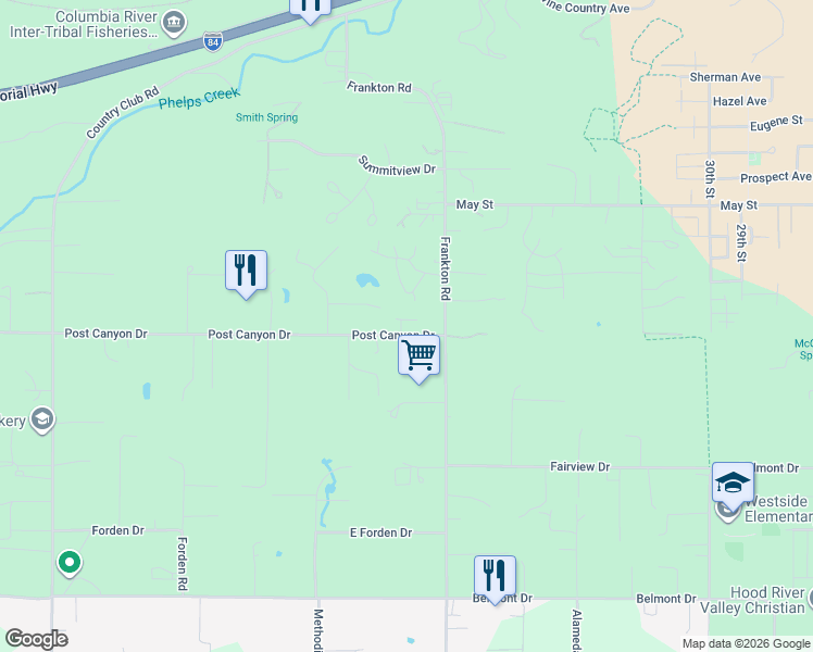 map of restaurants, bars, coffee shops, grocery stores, and more near 675 Larch Court in Hood River