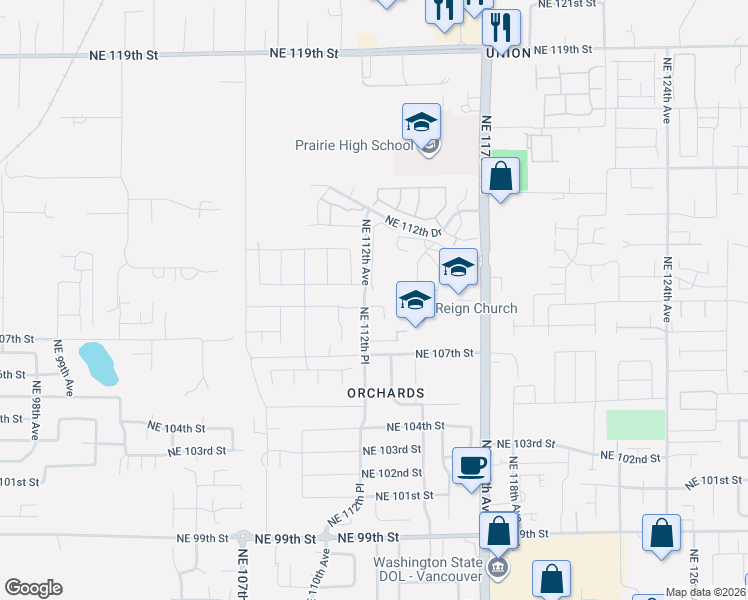 map of restaurants, bars, coffee shops, grocery stores, and more near 11204 Northeast 109th Street in Vancouver