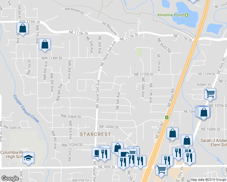 map of restaurants, bars, coffee shops, grocery stores, and more near 503 Northeast 110th Street in Vancouver