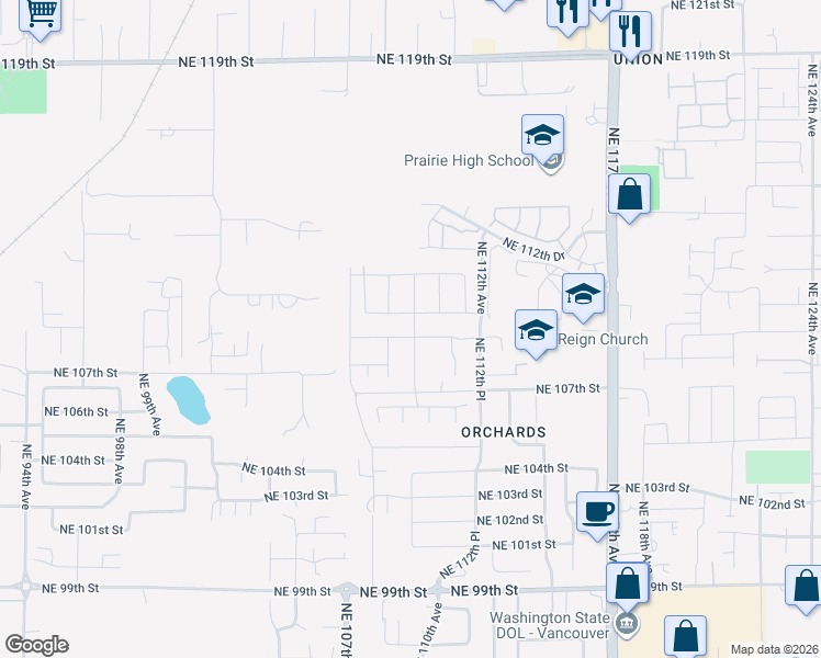 map of restaurants, bars, coffee shops, grocery stores, and more near 10818 Northeast 109th Street in Vancouver
