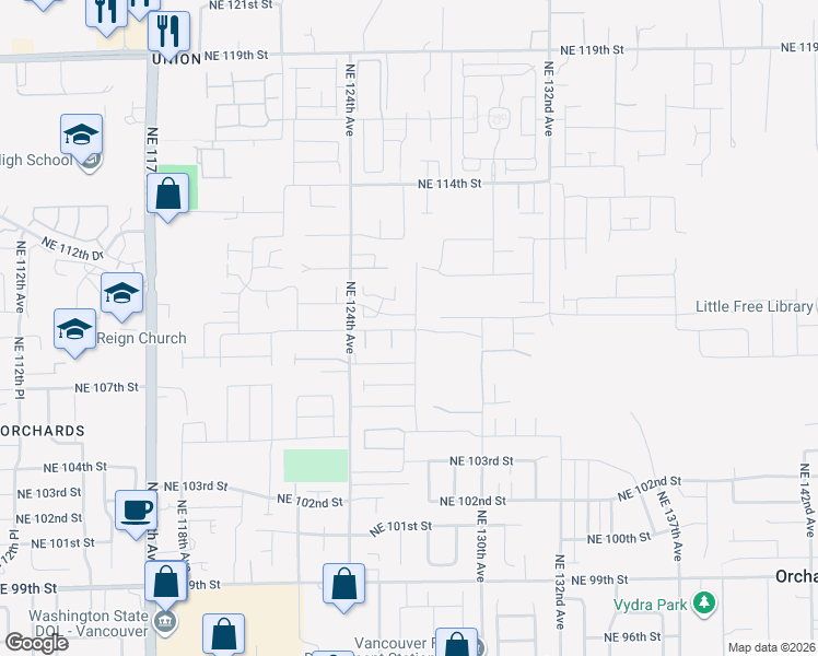 map of restaurants, bars, coffee shops, grocery stores, and more near 12609 Northeast 109th Street in Vancouver