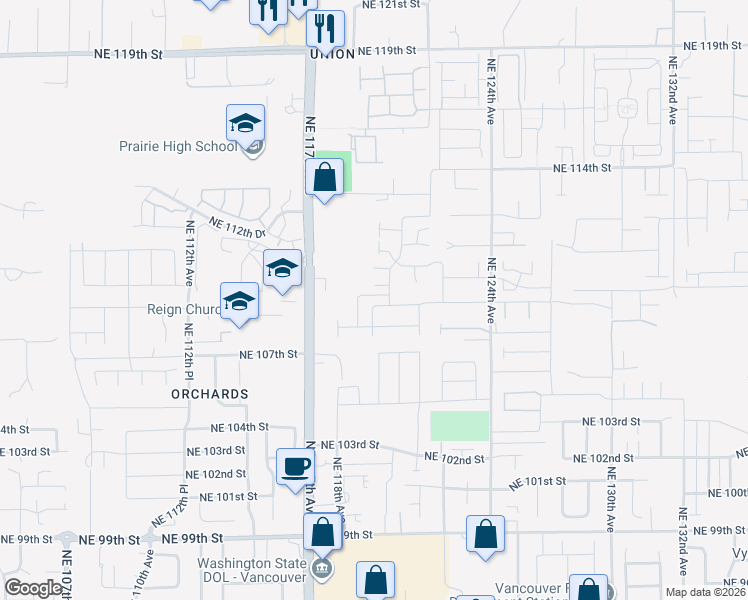 map of restaurants, bars, coffee shops, grocery stores, and more near 11927 Northeast 109th Way in Vancouver