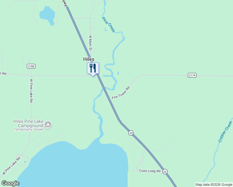 map of restaurants, bars, coffee shops, grocery stores, and more near 10682 Fire Tower Road in Hiles