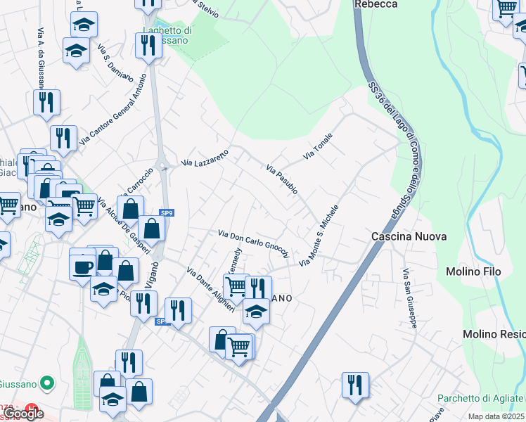map of restaurants, bars, coffee shops, grocery stores, and more near 22 Via Monte Cristallo in Giussano