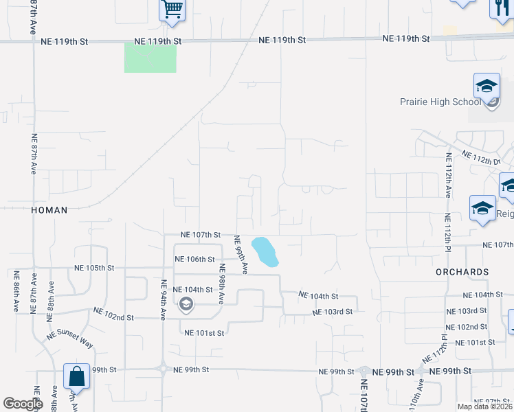 map of restaurants, bars, coffee shops, grocery stores, and more near 10817 Northeast 100th Avenue in Vancouver
