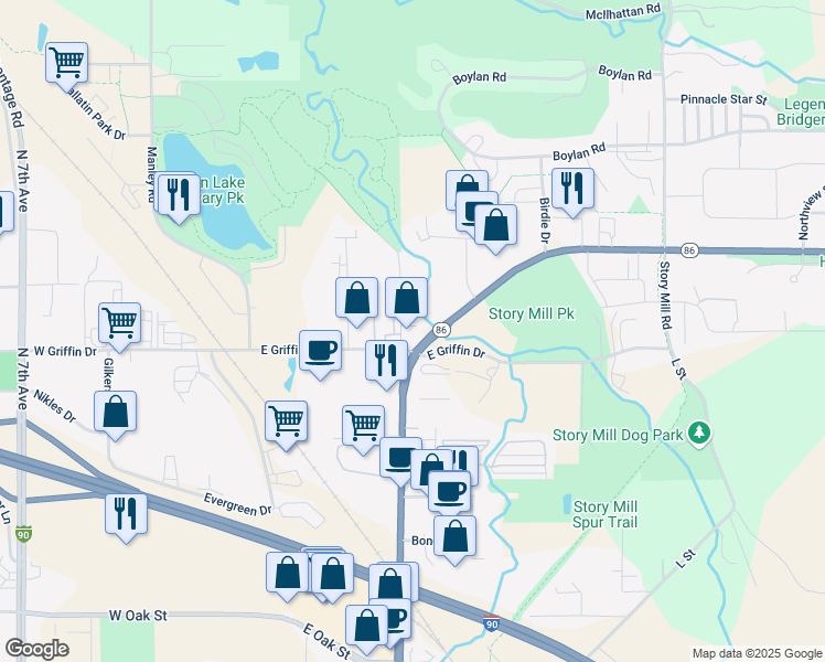 map of restaurants, bars, coffee shops, grocery stores, and more near 2104 North Rouse Avenue in Bozeman