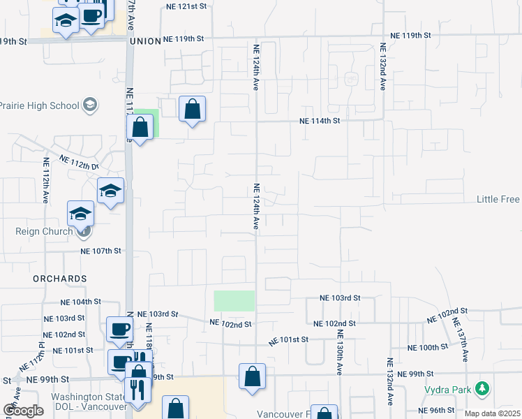 map of restaurants, bars, coffee shops, grocery stores, and more near 12400 Northeast 109th Street in Vancouver