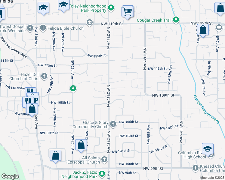 map of restaurants, bars, coffee shops, grocery stores, and more near 10907 Northwest 21st Avenue in Vancouver