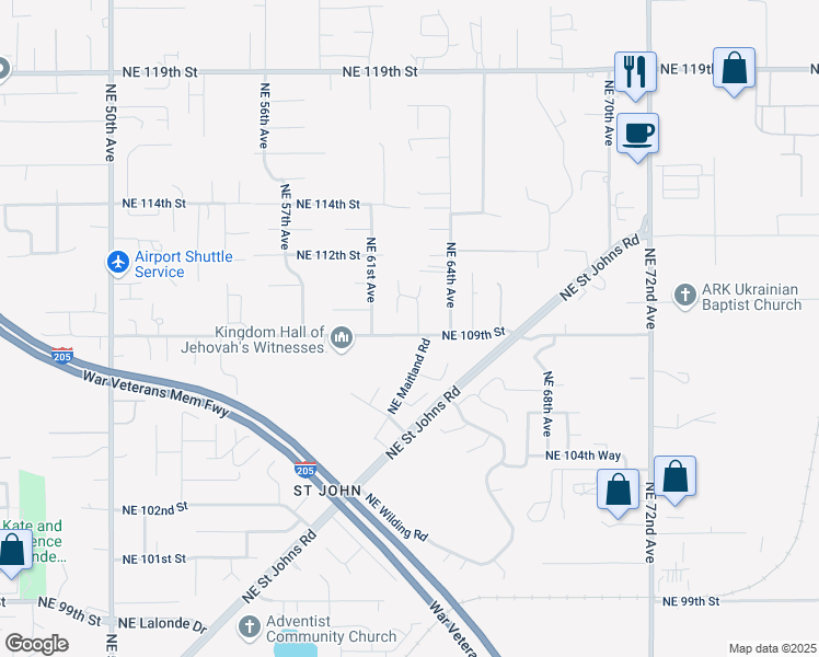 map of restaurants, bars, coffee shops, grocery stores, and more near 10903 Northeast 62nd Place in Vancouver