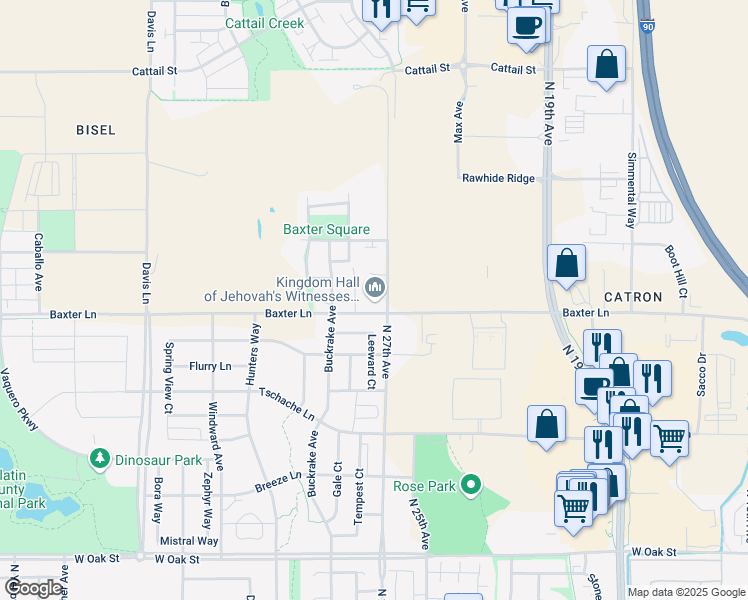 map of restaurants, bars, coffee shops, grocery stores, and more near 1367 Thomas Drive in Bozeman