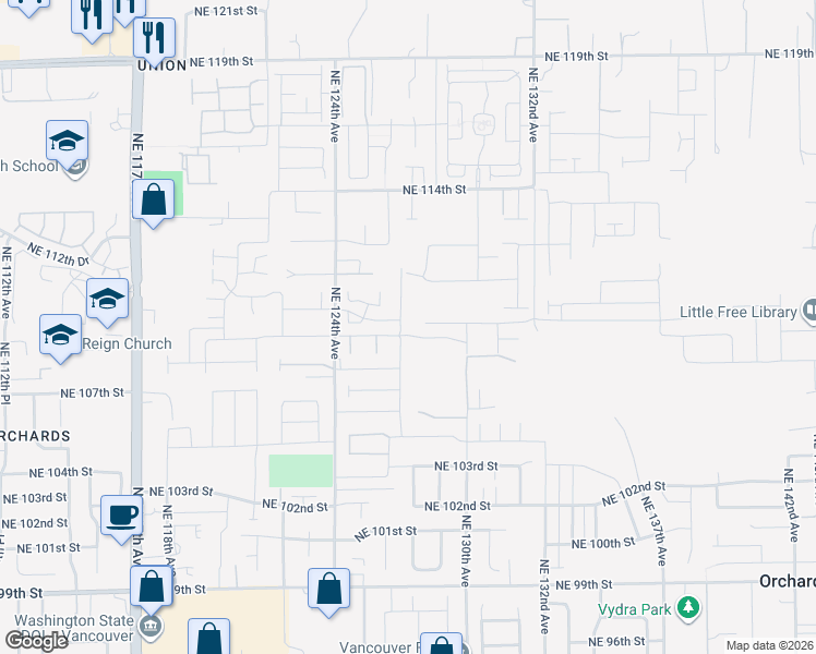 map of restaurants, bars, coffee shops, grocery stores, and more near 12609 Northeast 109th Street in Vancouver